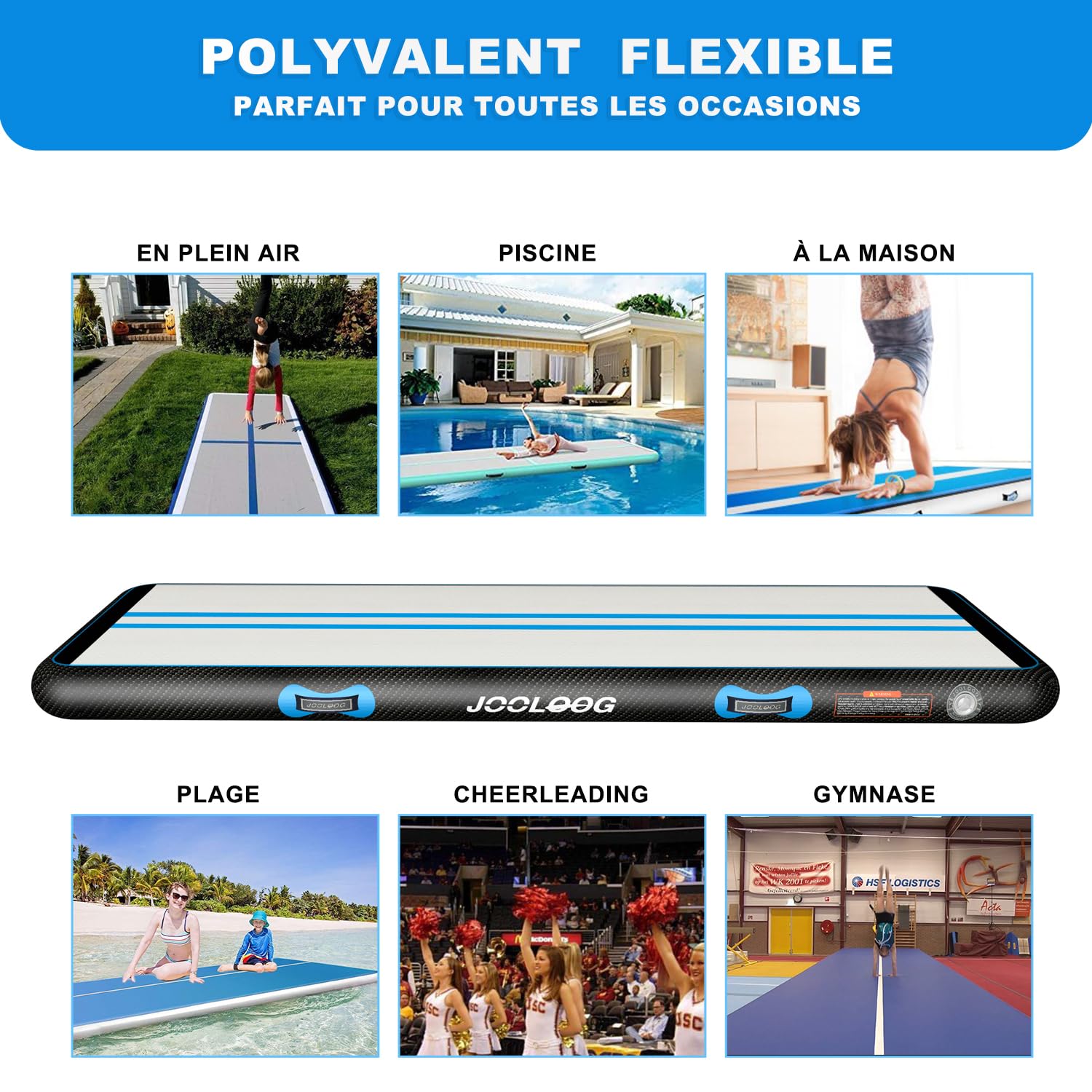 Tapis de Gymnastique Gonflable 10/20cm Épaisseur, Air Floor Mat avec Pompe Pratique, Tapis d'Entraîment Piste d'Acrobatie 3M 4M 5M 6M, Tapis Gonflable pour Gymnaste, Yoga, Taekwondo, Cheerleading