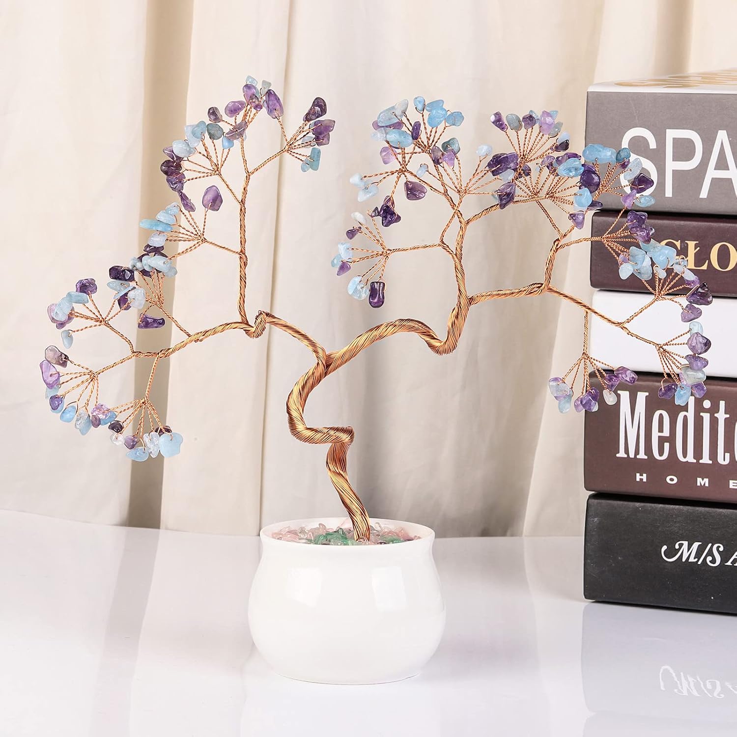 Nupuyai Amethyst & Aquamarine Crystal Money Tree with Ceramic Base - Image 4