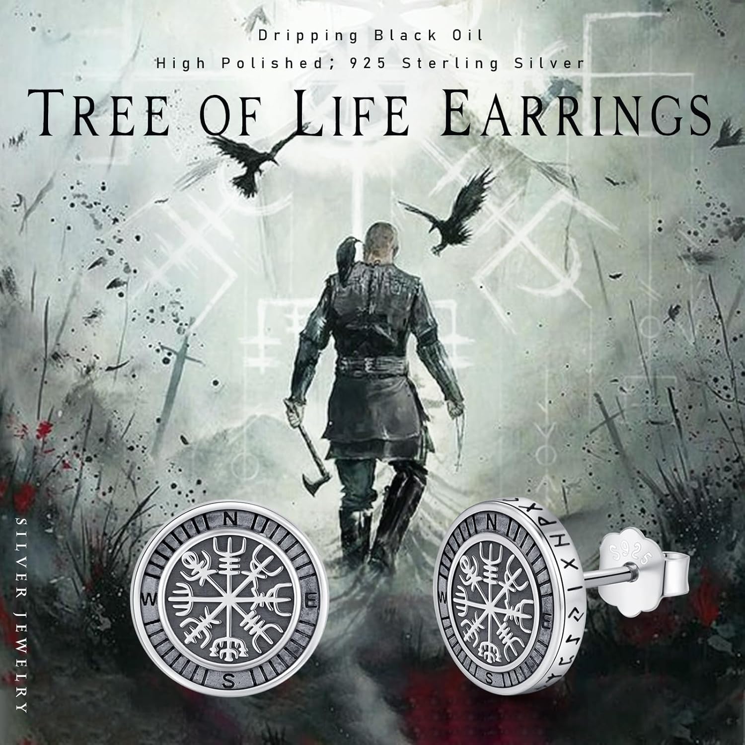 MEDWISE Viking Stud Earrings 925 Sterling Silver Norse Viking Rune Earrings Small Stud Earrings Viking Jewelry Gift for Men Women - Image 4