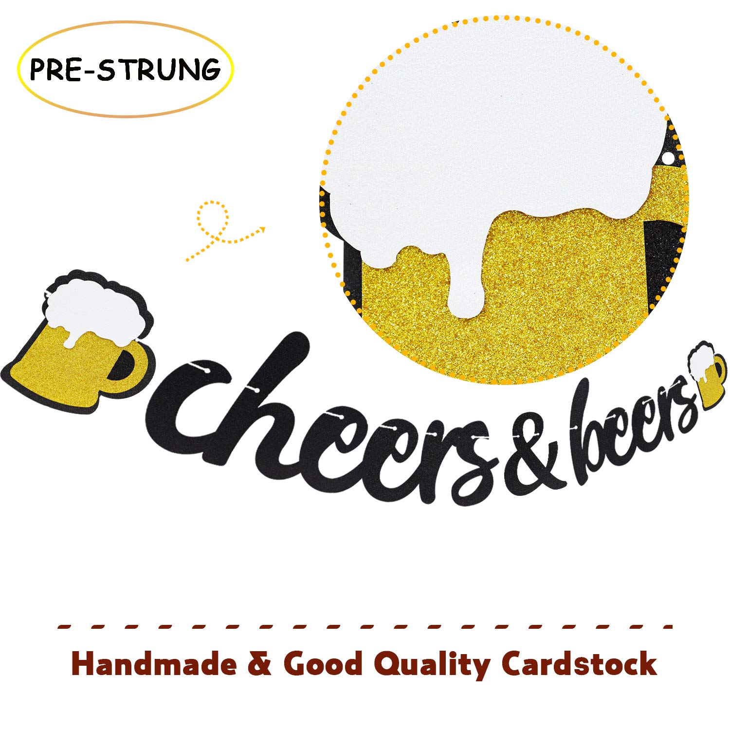 Banner mit Aufschrift "Cheers & Beers", glitzernde Kreise, Punkte, Girlande, Geburtstag, Hochzeit, Jahrestag, Abschlussfeier, Junggesellinnenabschied, Brautparty, Verlobung, Ruhestand, Babyparty,