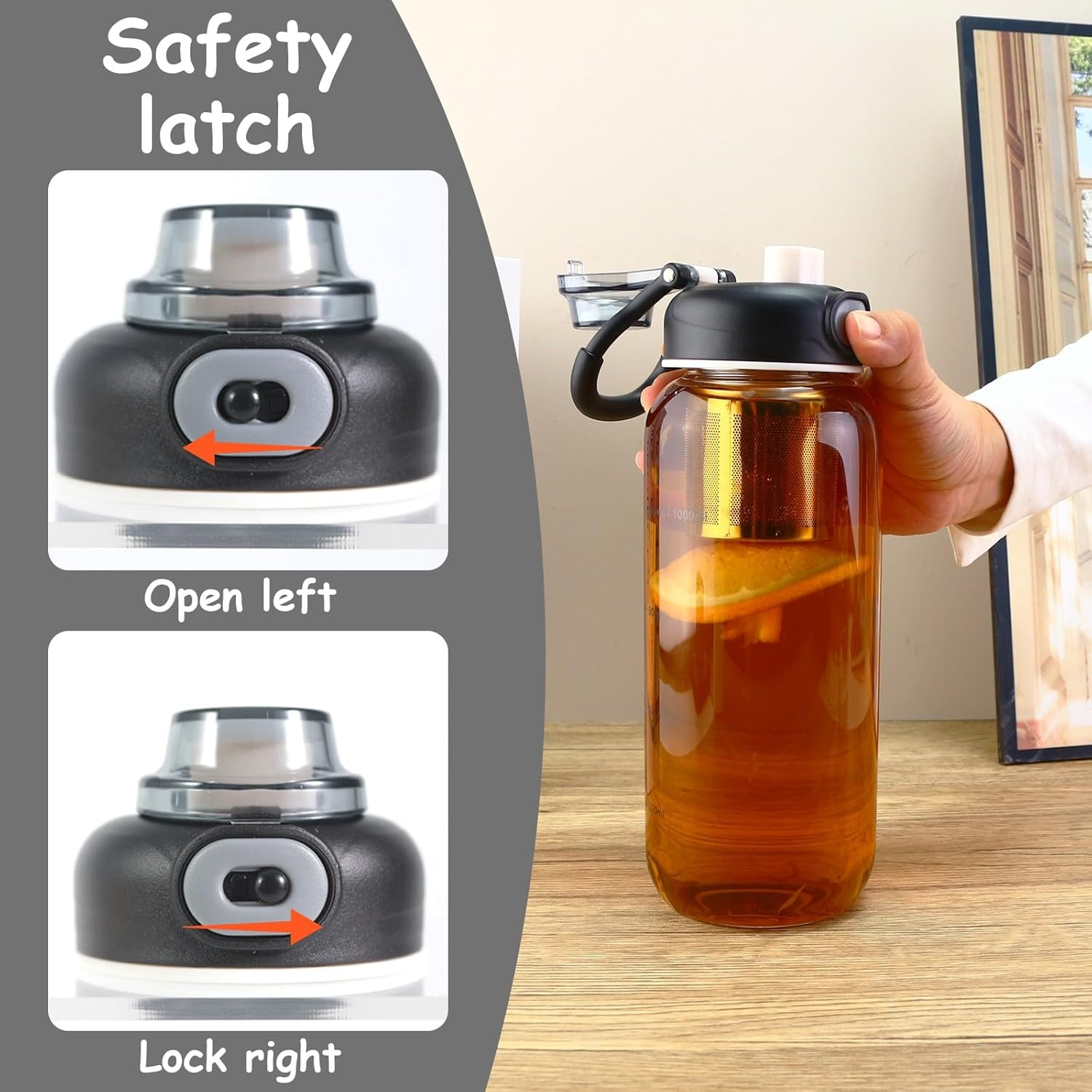 34oz tea bottle with infuser - Large Capacity Glass Water Bottle, With Time Mark, Stainless Steel Tea Strainer,Sleeve, BPA Free,For hot or cold drinks, coffee, tea and water - Image 5