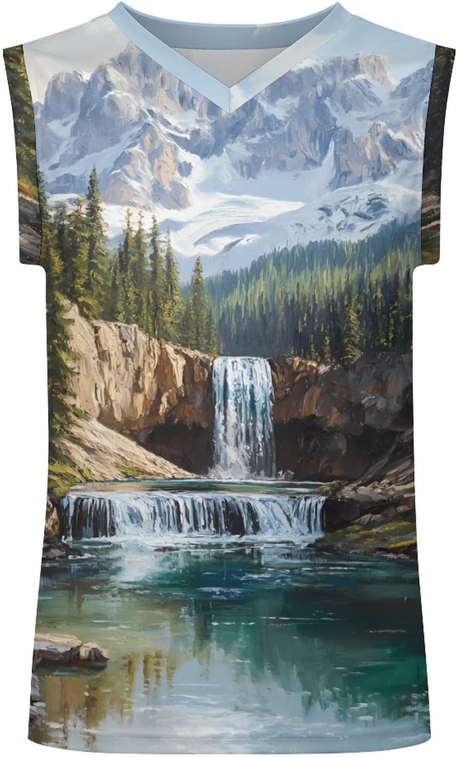 Snow Mountain Melt River Men's V-Neck Basketball Tank Top Sleeveless Workout Tank Shirts Gym Fitness Tees Vest