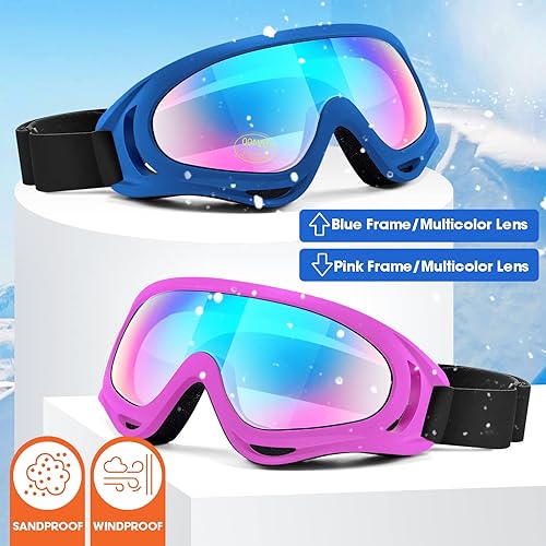 Miniatura 10 de MAMBAOUT - Paquete de 2 gafas de nieve para esquiar gafas de snowboard para hombres mujeres jóvenes niños o niñas