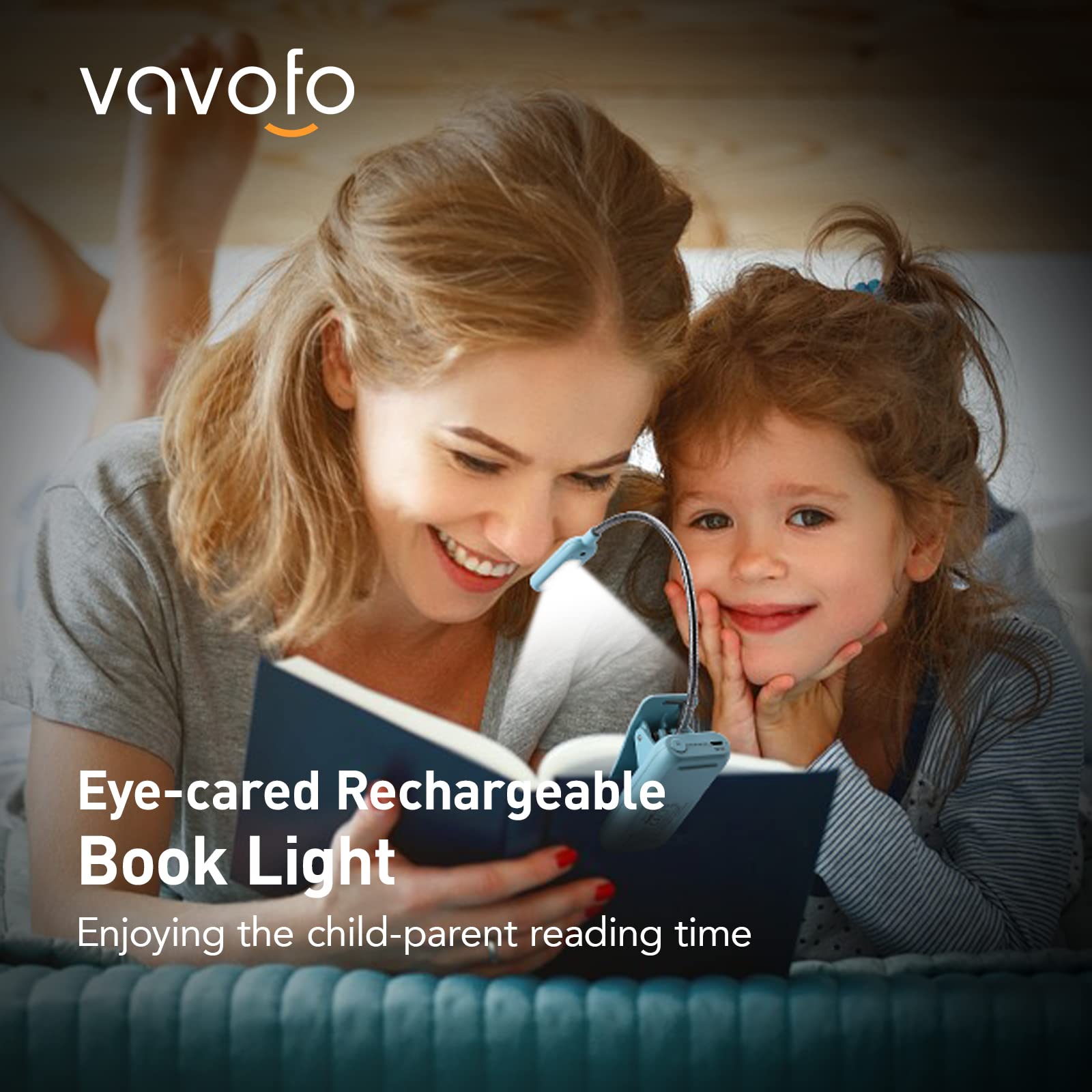 VAVOFO Luce ricaricabile per libri, blocco della luce blu, ambra 1600 K, luce da lettura con clip, 7 LED, luce per libri per bambini per leggere a letto con indicatore di alimentazione per topi di