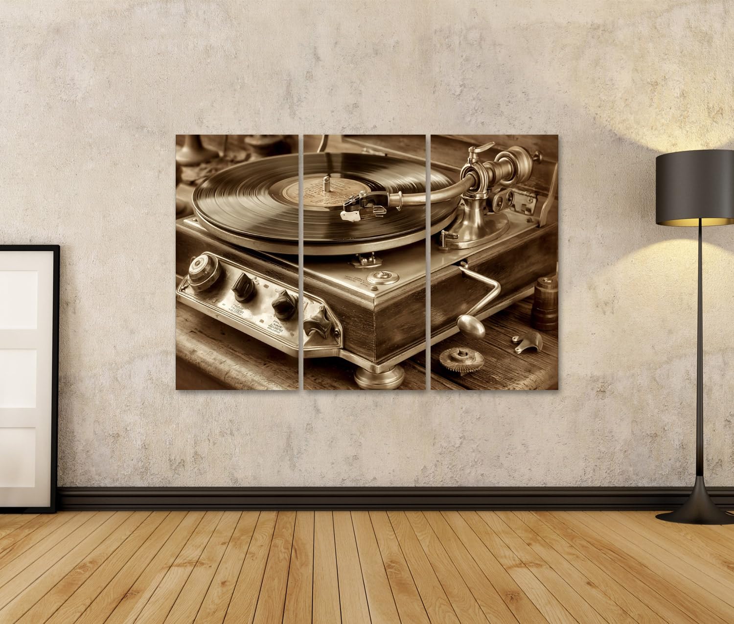 islandburner Quadro su tela Vintage Giradischi Murale soggiorno per gli amanti della musica - 3 pezzi