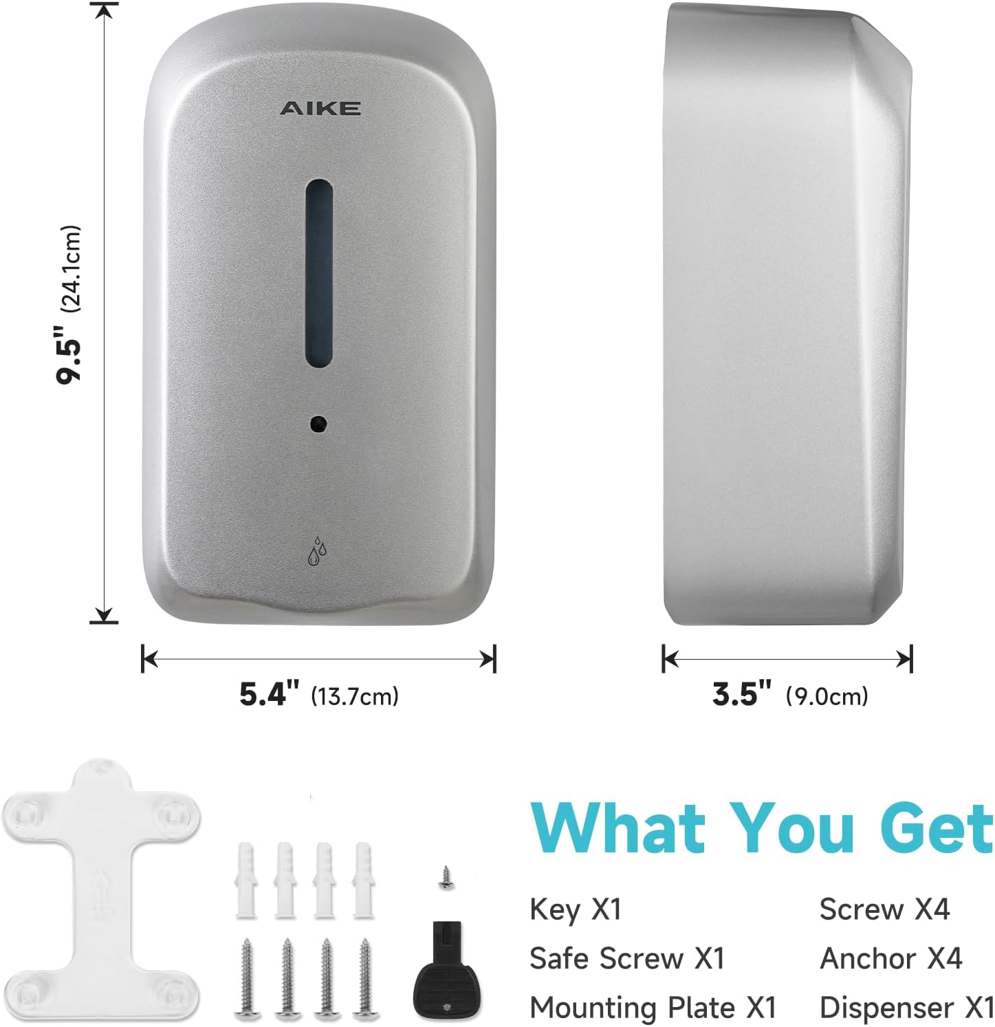 AIKE 33.8oz Automatic Wall Mount Liquid Soap Dispenser with Commercial ABS Construction, Model AK1226S(Silver) - Image 6