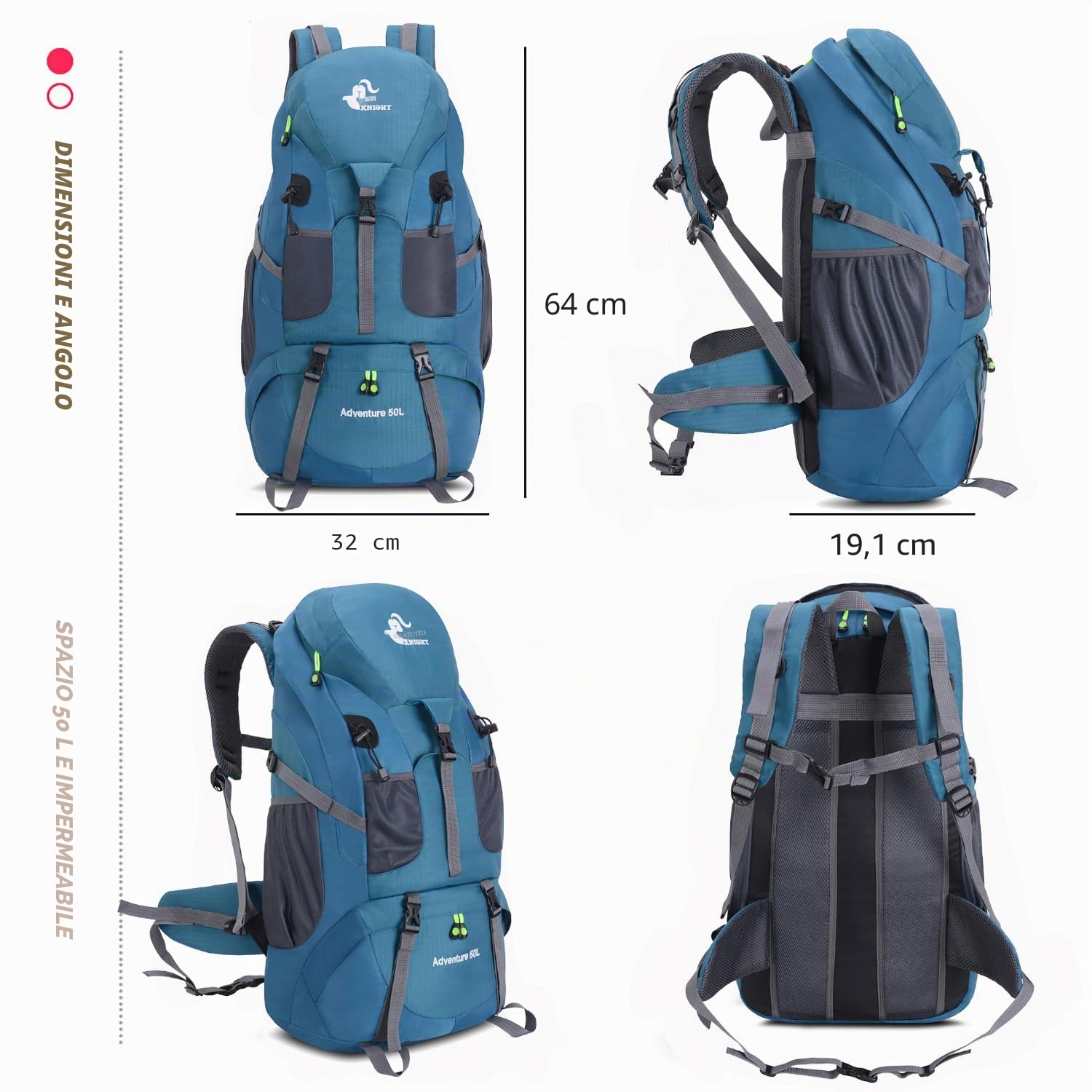 Bseash Zaino da Trekking Leggero Resistente all'acqua da 50L, Borsa da Viaggio per Alpinismo Arrampicata Campeggio e Turismo