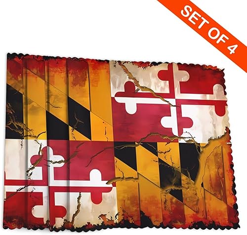 Miniatura 4 de Rectangular Placemats Set of 4, Heat Resistant Maryland Flag Printed Kitchen Dining Table Mats
