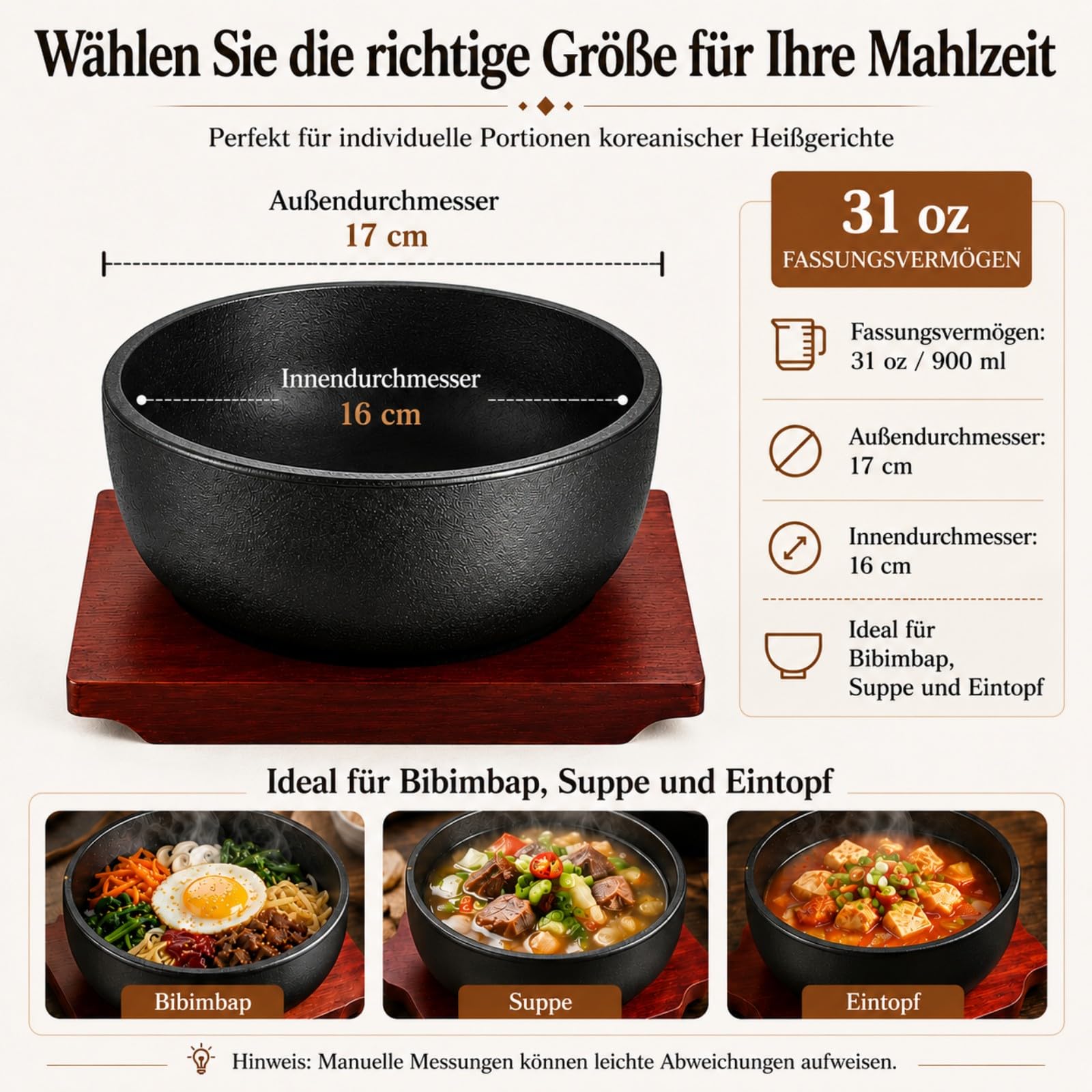 XICHENGSHIDAI Dolsot-Bibimbap-Schüssel aus Gusseisen, 900 ml