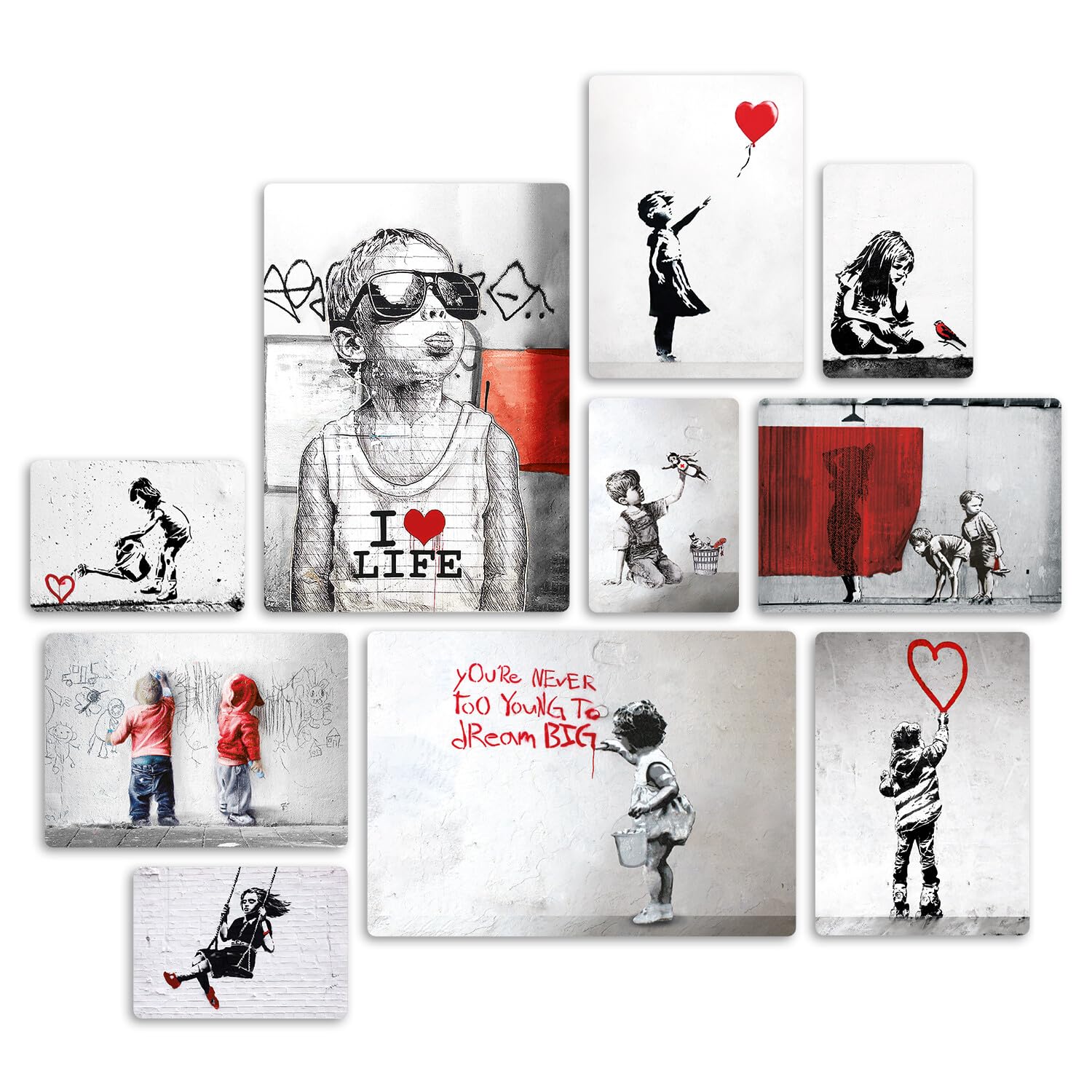 Tableaux Banksy en bois MDF deco murale salon 10 peintures multi-panneaux