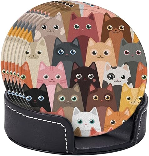 Miniatura 6 de Posavasos para bebidas, posavasos redondos de piel sintética, 6 unidades, resistentes al calor, decoración elegante para bar, automóvil, mesa de