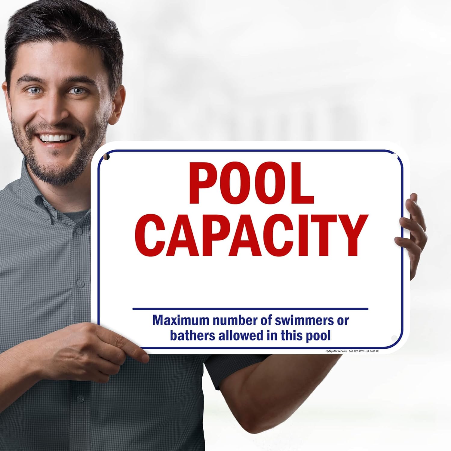 Pool Capacity Sign, 12x18 Inches, 55 mil thick HDPE (high density polyethylene), Made in USA by My Sign Center