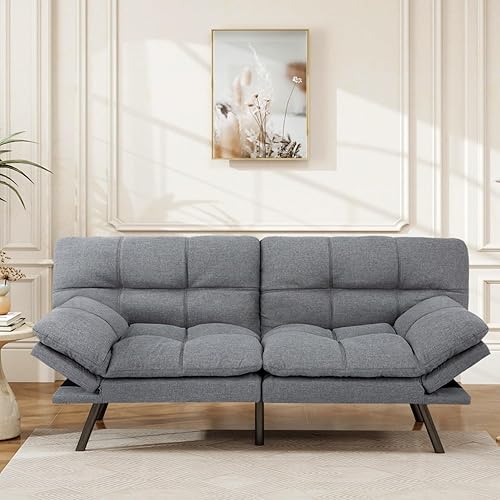 Miniatura 73 de Opoiar Cama con espuma viscoelástica, sofá futón convertible con reposabrazos ajustables, juegos de sofás multifuncionales para apartamento, Gris