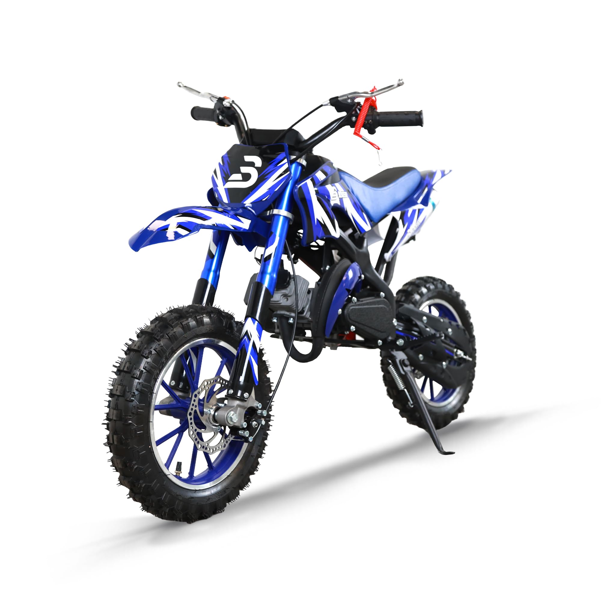 49cc Kids Dirt Bike, 2-Stroke Gas Powered Dirt Bike, Motorcycle with Off-Road Tires, Front/Rear Disc Brakes, Shock Absorption, Soft Seat Cushion, Mini Dirtbike for Kids 8-14, Bule