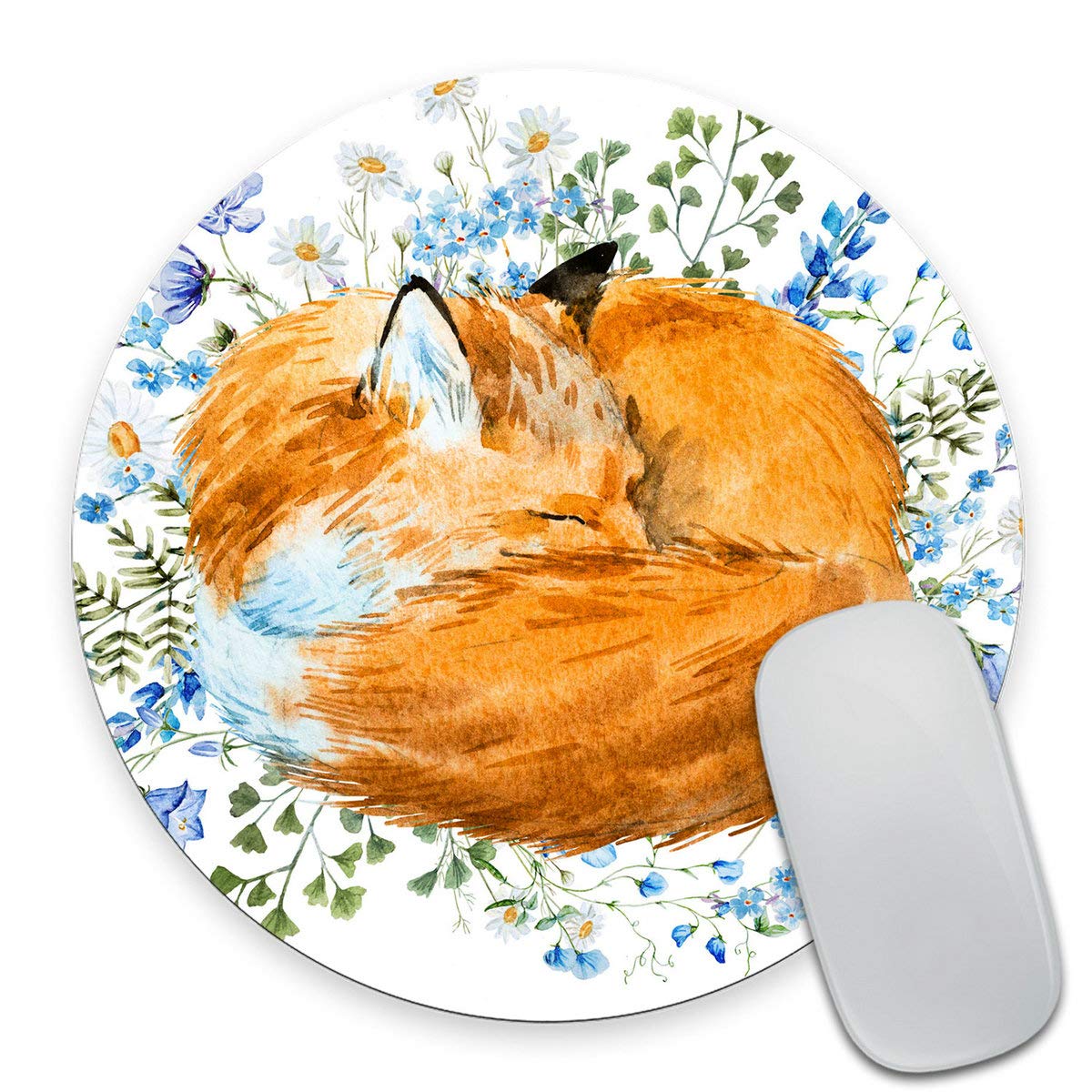 Smooffly Fox Mousepad Floral Blue Flowers Mouse pad Animal Round Mouse pad Cute Mousepad Desk Accessories Office Supplies