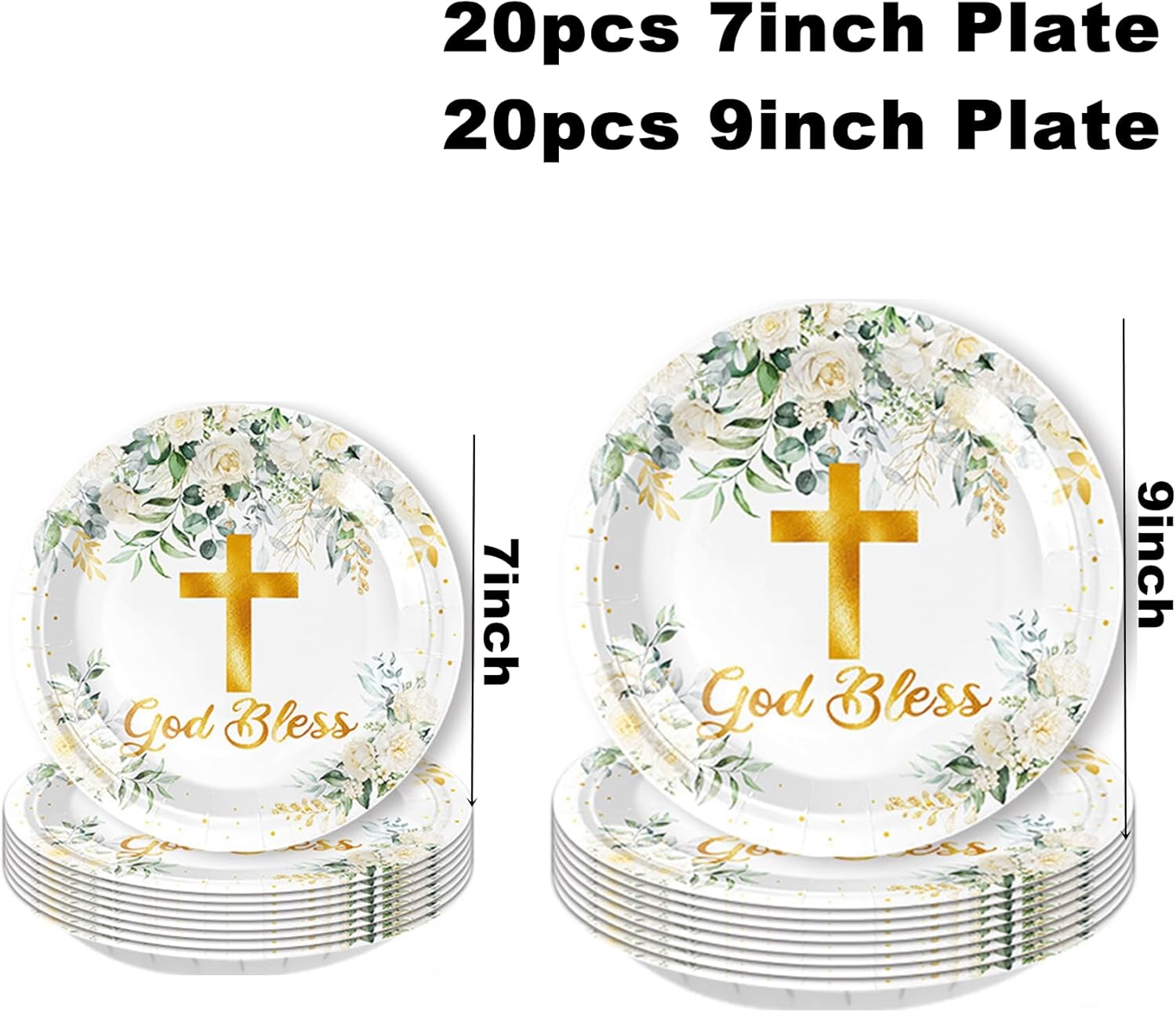 161 Pcs God Bless Tableware Set, Baptism First Holy Communion Party Decorations Supplies for Newborn Baby Shower, Baptism Church Cross White Floral, Serves 20 Guests
