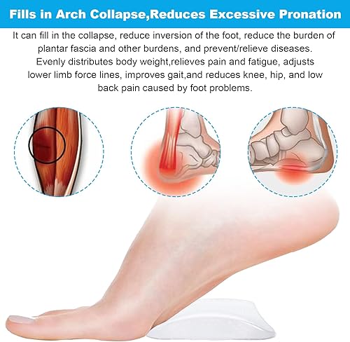 Miniatura 6 de Insertos de soporte de arco para pies planos, plantillas de arco antideslizantes para alivio de la fascitis plantar, insertos de arco de gel para