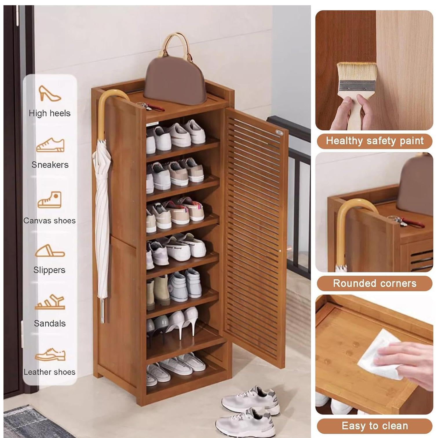 Armarios de Zapatos de Madera, Puertas con Paneles, estantes Ajustables, armarios de Zapatos Independientes Modernos, para áreas de Entrada, pasillos,6 Tiers