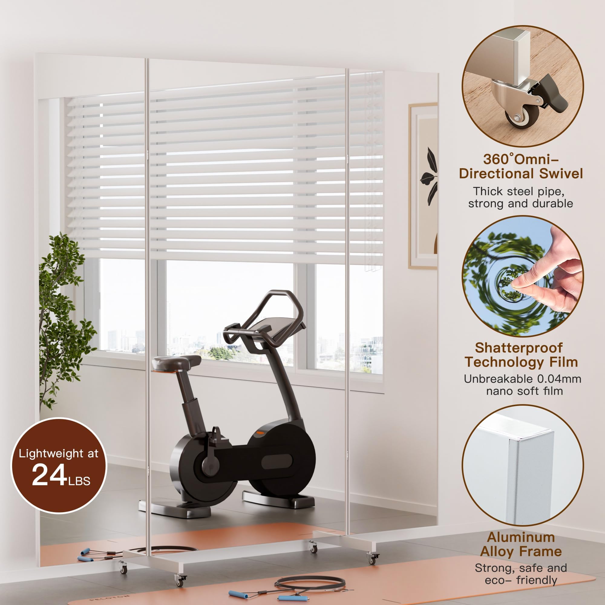 Condition photo showing New/Like New for brisafe tri-fold full length nanomirror with wheels, 79 x 87 in, white