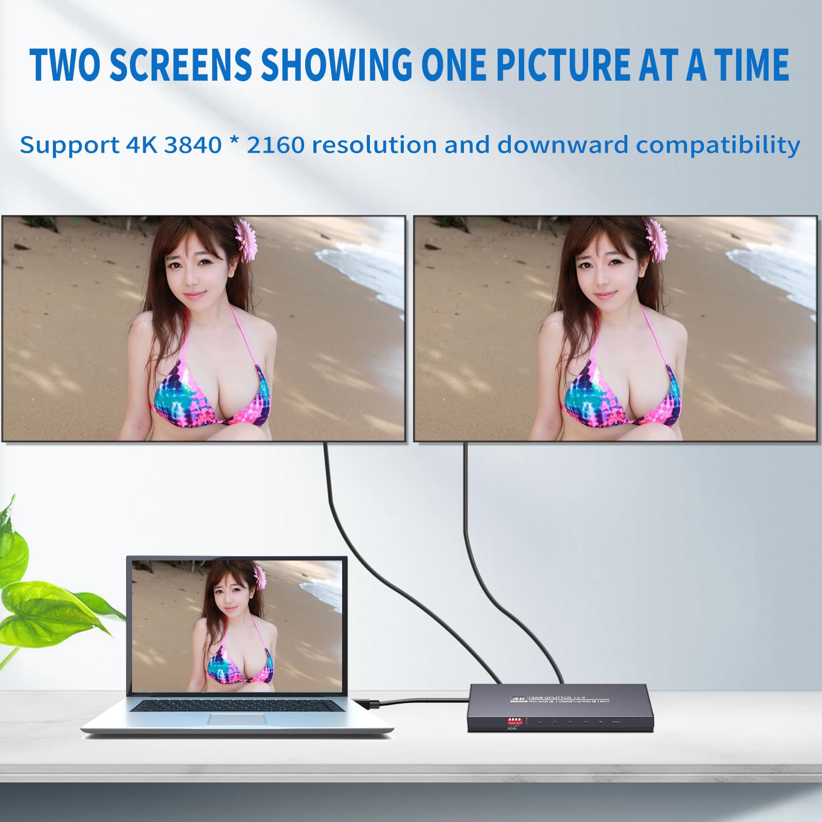 Divisor HDMI 2.0 1 en 2 salidas 60Hz - HDCP2.2/2.3, modo EDID Downscaler, HDR, Dolby Atmos/DTS5.1/7.1 - para PS4/5, Apple TV 4K, Retrotink, Roku Soundbar