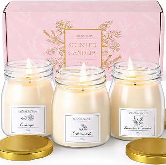 Scented Candles Gift Set, Soy Wax Candles of Lavender & Jasmine, Orange,  darwood, 3 x 4.2oz 90 Hours Burn Time, Perfect Candles Gifts for Women, Birthdays, Christmas, Mother's Day, Valentine's Day