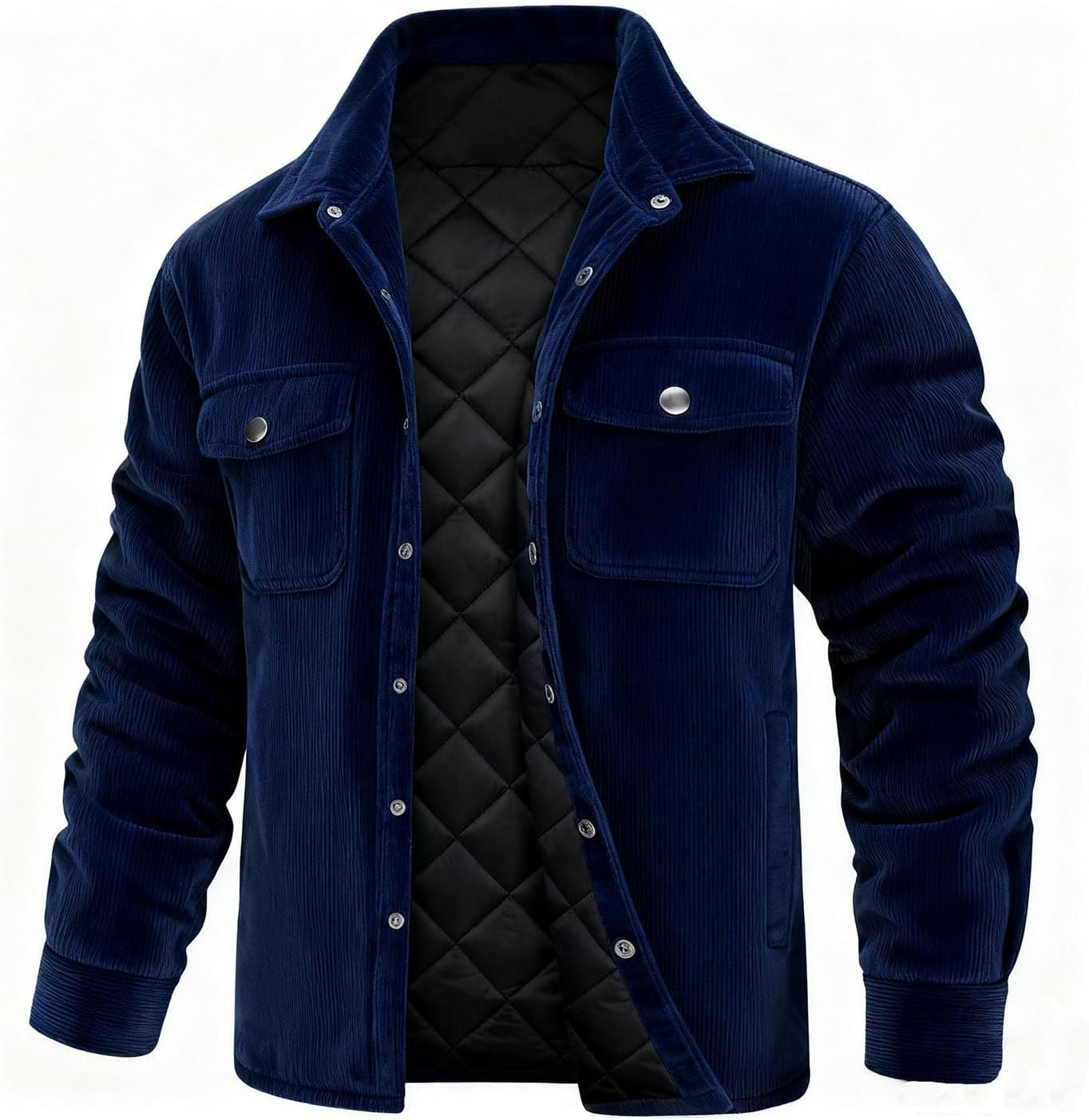 Puffy Corduroy Trucker Jackets for Men:Fashion Winter Warm Long Sleeve Button Down Coats with Pockets Outerwear
