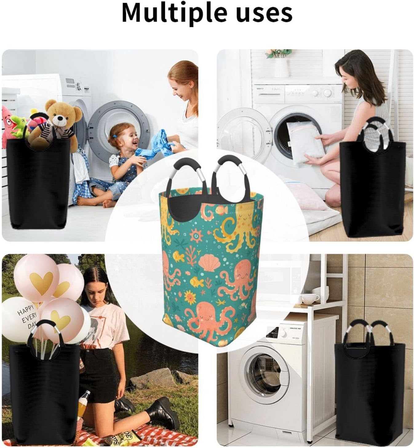 Cute Cartoon Octopus Square Dirty Clothes Storage Bag Clothing Basket With Handle