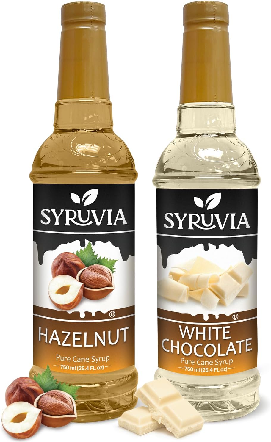 Syruvia Coffee Syrup Variety Pack - Hazelnut & White Chocolate- Gluten-Free, Kosher, 25.4 fl oz Bottles - Enhance Your Coffee Experience with Premium Flavoring Syrups