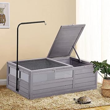 Wooden Tortoise House Large Tortoise Habitat Cage, Indoor Tortoises Enclosure for Small Animals, Outdoor Reptile Cage with Weatherproof Bottom