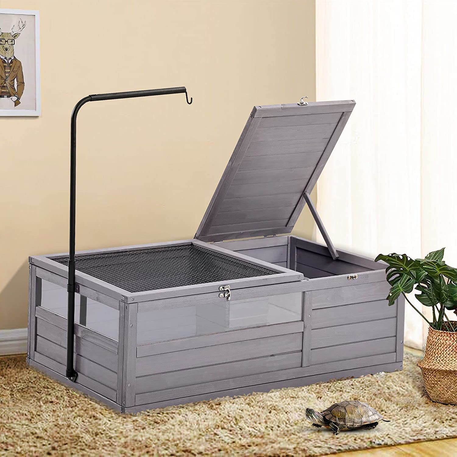 Wooden Tortoise House Large Tortoise Habitat Cage, Indoor Tortoises Enclosure for Small Animals, Outdoor Reptile Cage with Weatherproof Bottom