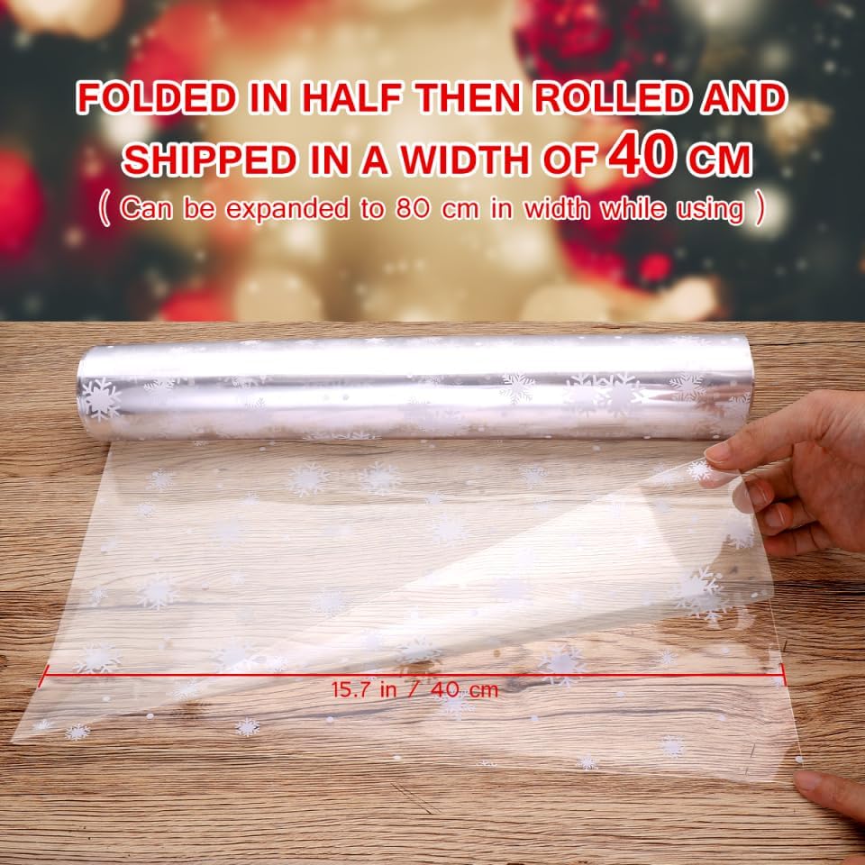 jojofuny 31.5 in. x 100 Snowflake Wrap Clear Cellophane Wrap Roll for Wrapping Protective Paper, Arts & Crafts Supplies, Holiday Shopping Tools, Snack Treat Bags, Birthday Basket