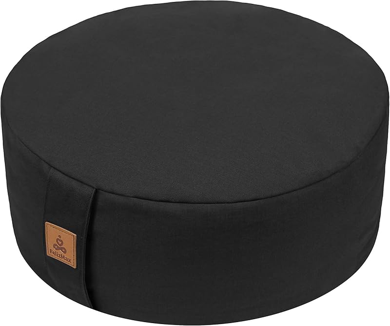 Cojín de meditación Zafu de trigo sarraceno, D = 13"/16" H = 5.5", almohada redonda de meditación Zabuton, almohada de yoga para arrodillarse, almohada de yoga premium para sentarse en el suelo, funda de algodón con cremallera
