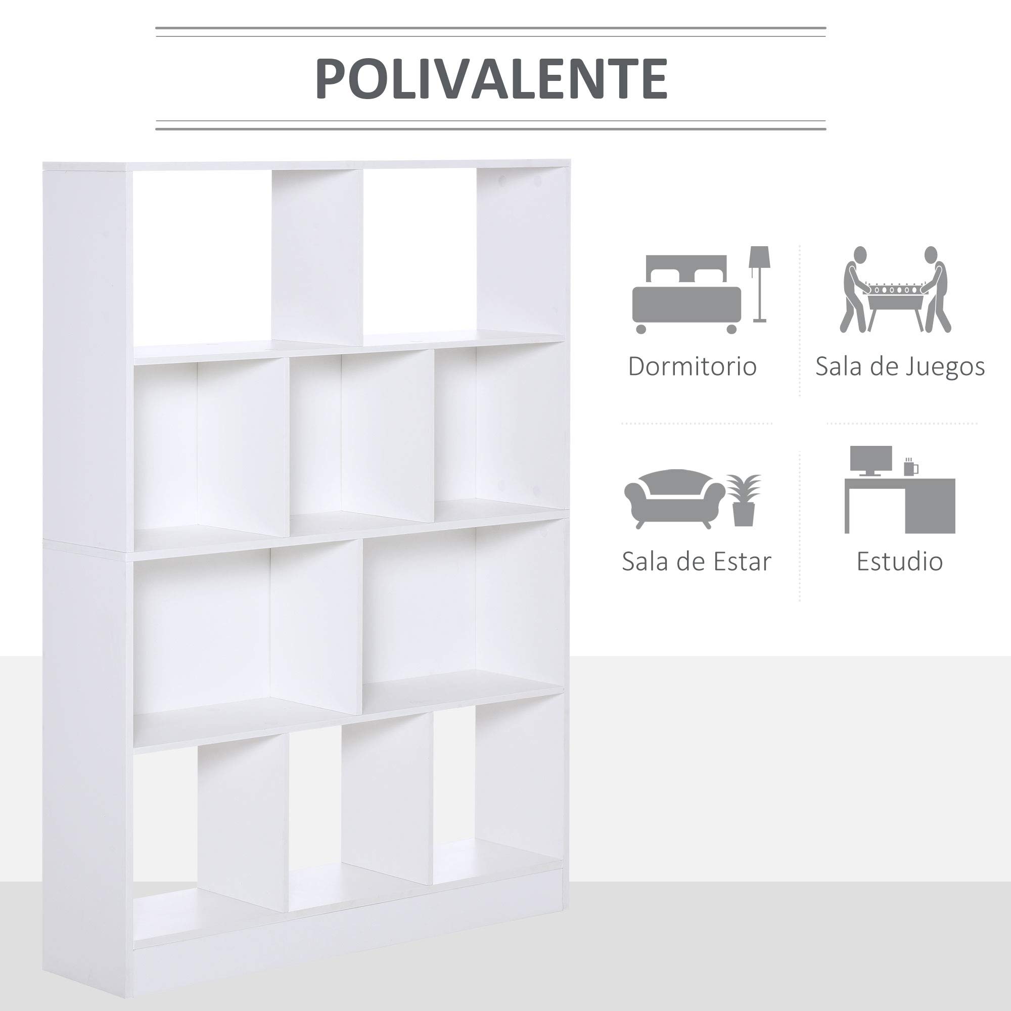 HOMCOM Estantería Librería 4 Niveles Estantes 100x23,8x140 cm Blanco