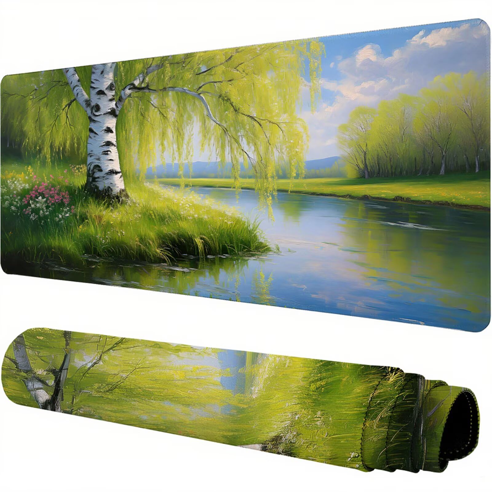 Zielona podkładka pod mysz XXL 1500 x 800 x 3 mm uchwyt na biurko akcesoria antypoślizgowa gumowa podstawa i szyte krawędzie podkładka pod mysz dla graczy do dekoracji biura dekoracyjnego, prezenty