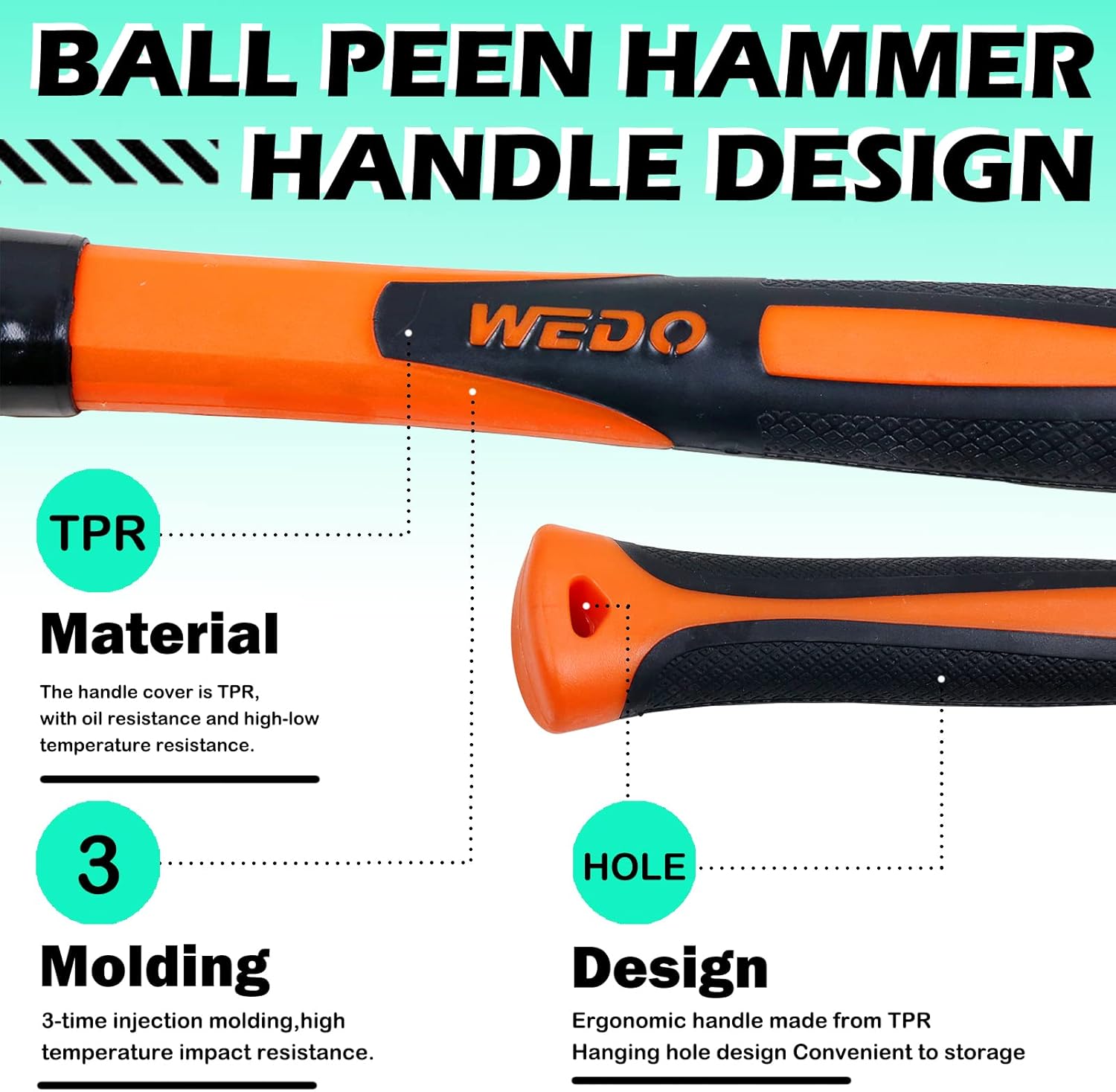 WEDO 5-Piece Hammer Set,1lb Ball Pein Hammer,2lb Ball Pein Hammer,3lb Sledge Hammer,2lb Cross Pein Hammer,24oz Rubber Mallet Hammer,High Carbon Steel,Fiberglass Handle