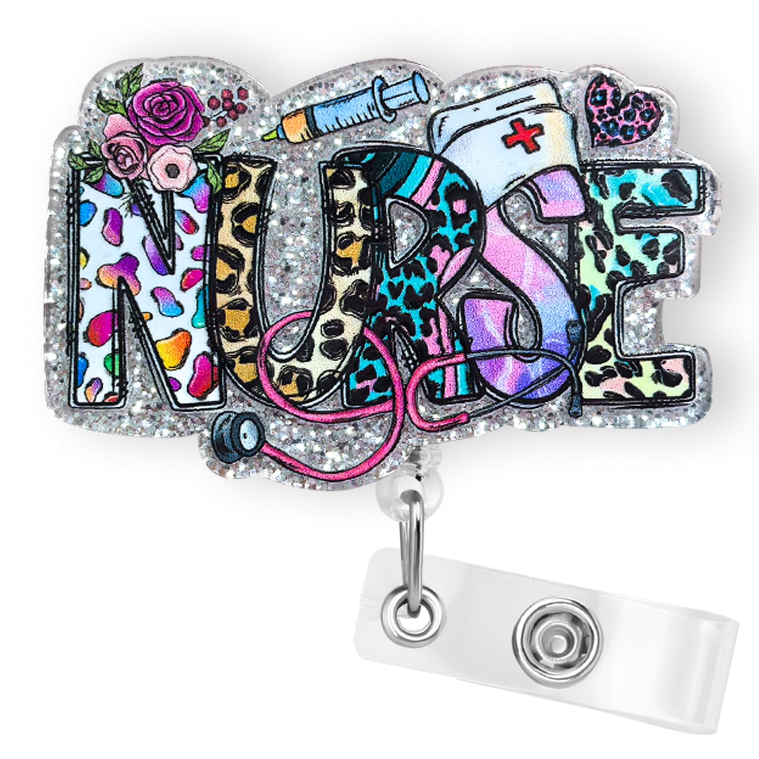 Funny Nurse Badge Reel Holder Retractable, Cute Nurses Week Gifts ID Badge Reel with Alligator Clip & 24” Durable Nylon Cord for Nurse Nursing School