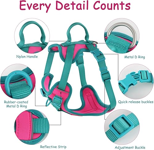 Miniatura 3 de Wolfone Arnés sin tirones para perro, ajustable, suave, acolchado, chaleco para mascotas, con asa de control, adorable arnés diario para perros