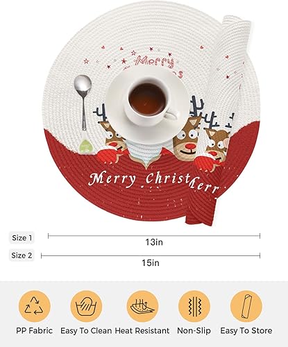 Miniatura 7 de Paquete de 2 manteles individuales redondos trenzados, lindos manteles individuales redondos trenzados, bonitos manteles individuales de Navidad,