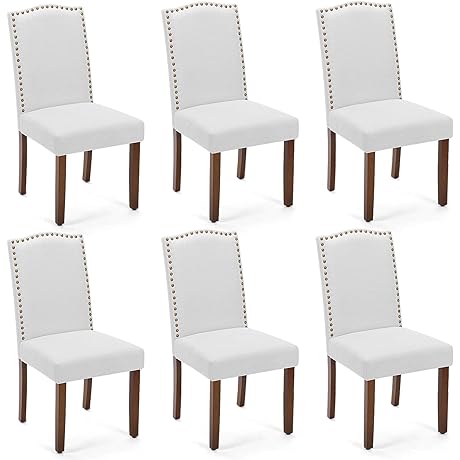 MCQ Set of 6 Modern Dining Chairs with Nailhead Trim and Wood Legs