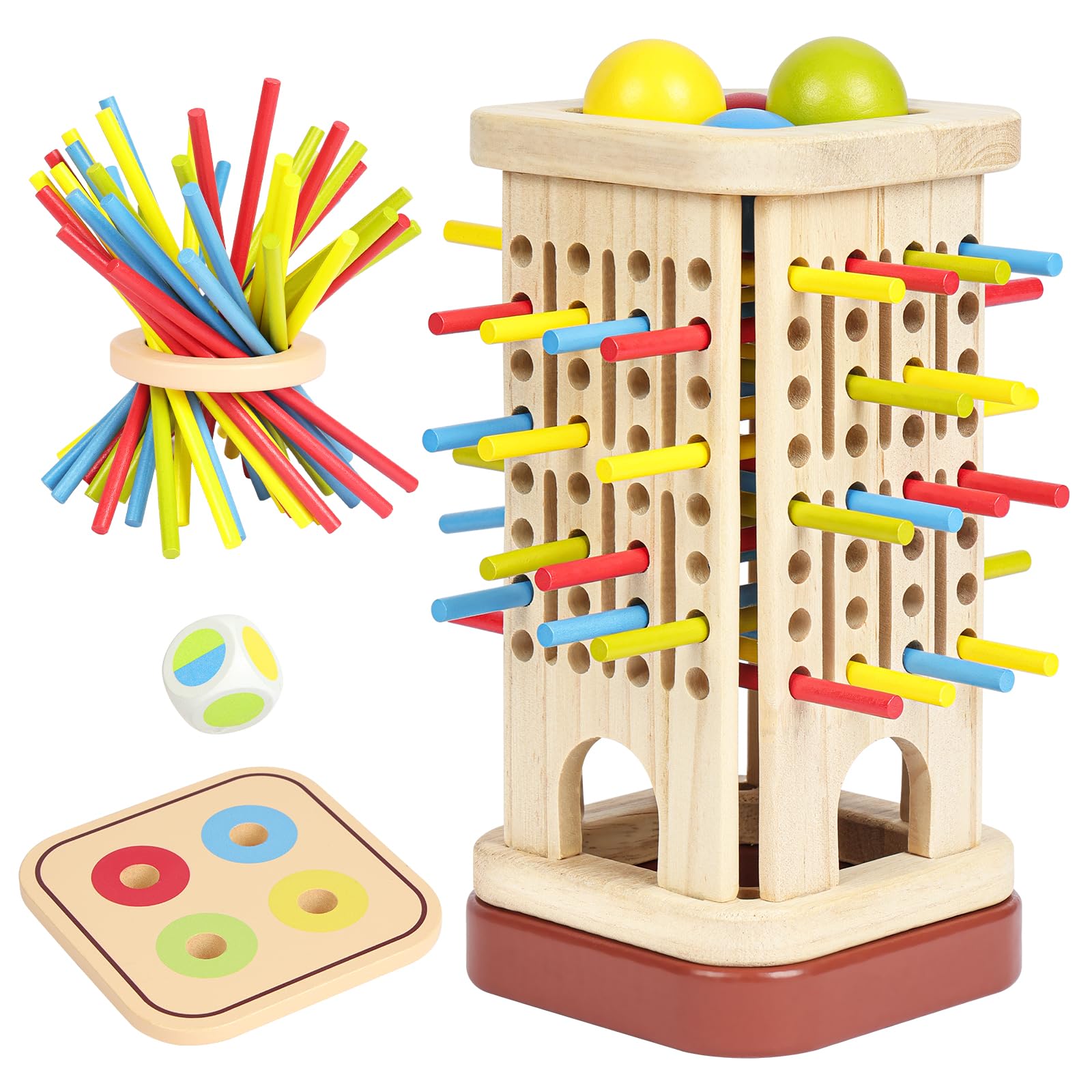 Ainiv Wooden Board Game, Montessori Educational Toys with 32 Colorful Wooden Sticks and Dice, Math Educational Toy