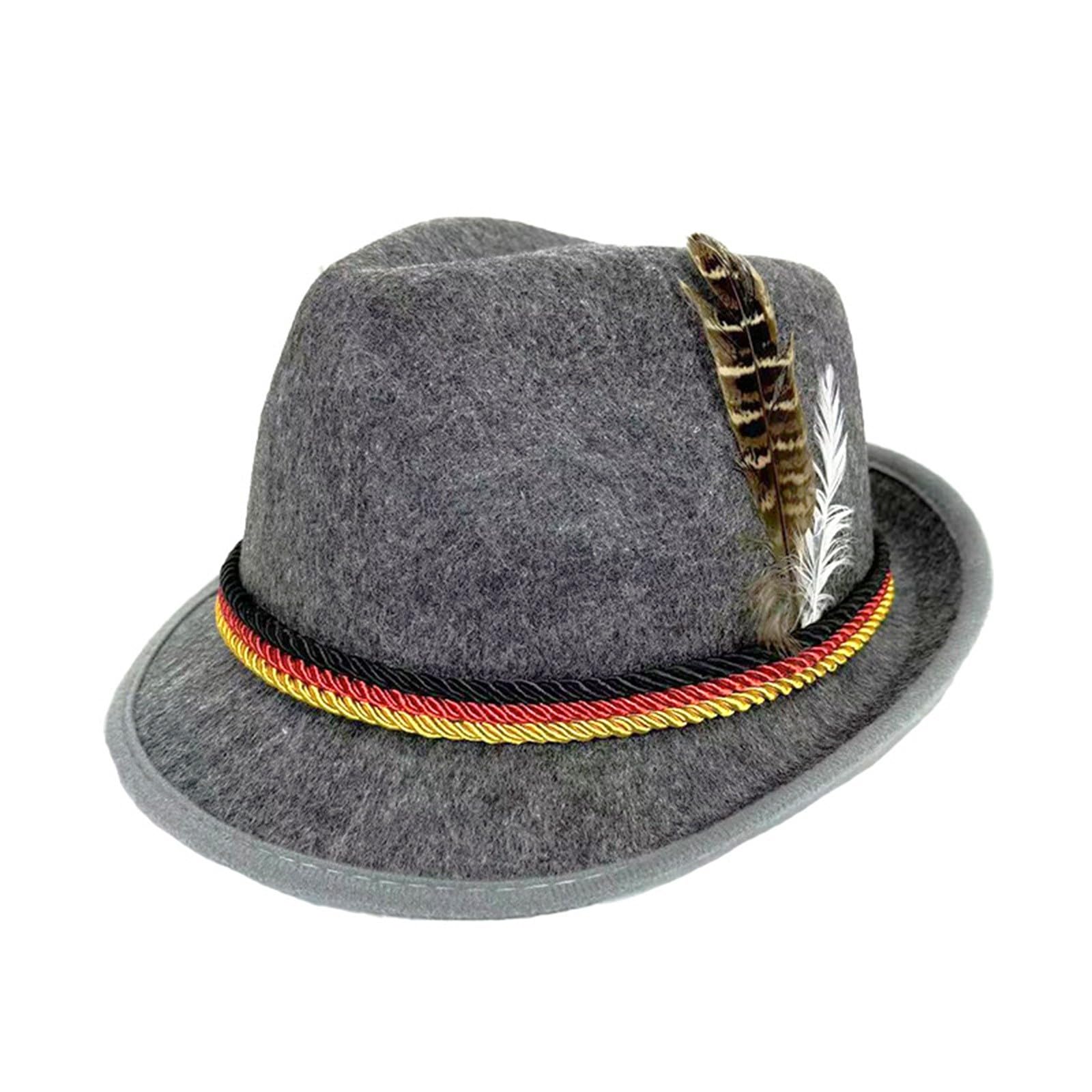 Deluxe Oktoberfest Hat Brown German Bavarian Hat with Feather, One Size - Ideal for Fancy Dress Accessory, Oktoberfest (Grey) — image 1