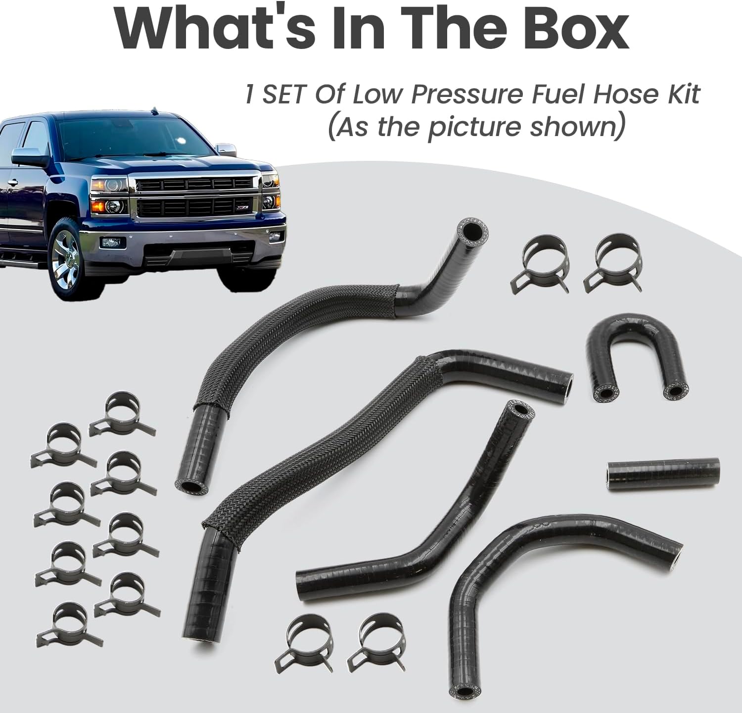 Low Pressure Fuel Line Hose Kit w/Clamps Fit For Deluxe LLY Duramax 2500 3500HD 6.6L GM 2500 3500HD 2004.5-2005 diesel trucks Replace 12625277 97321372 97321375 97321374 97321373 94013125 700-015AFT