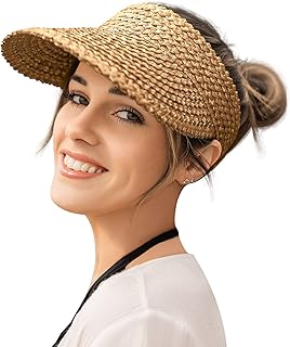 Visors for Women, Straw Sun Visors for Women Beach Hats for Women Packable Sun Hat Womens Visor Handmade Straw Hats for Women