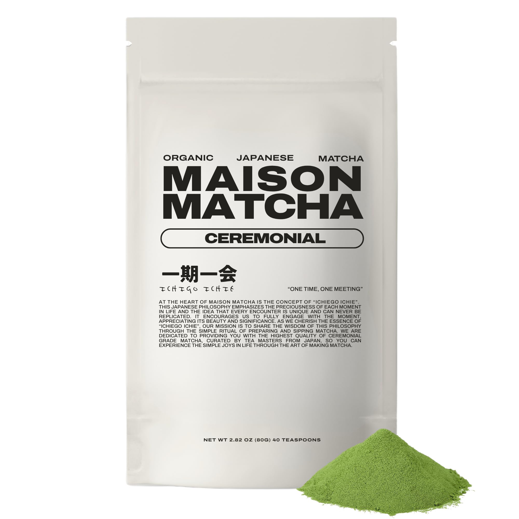 Maison Matcha Organic Ceremonial Grade Matcha Tea Powder, Authentic Japanese First Harvest from Kyoto, Japan (80g, 2.82 oz Pouch)