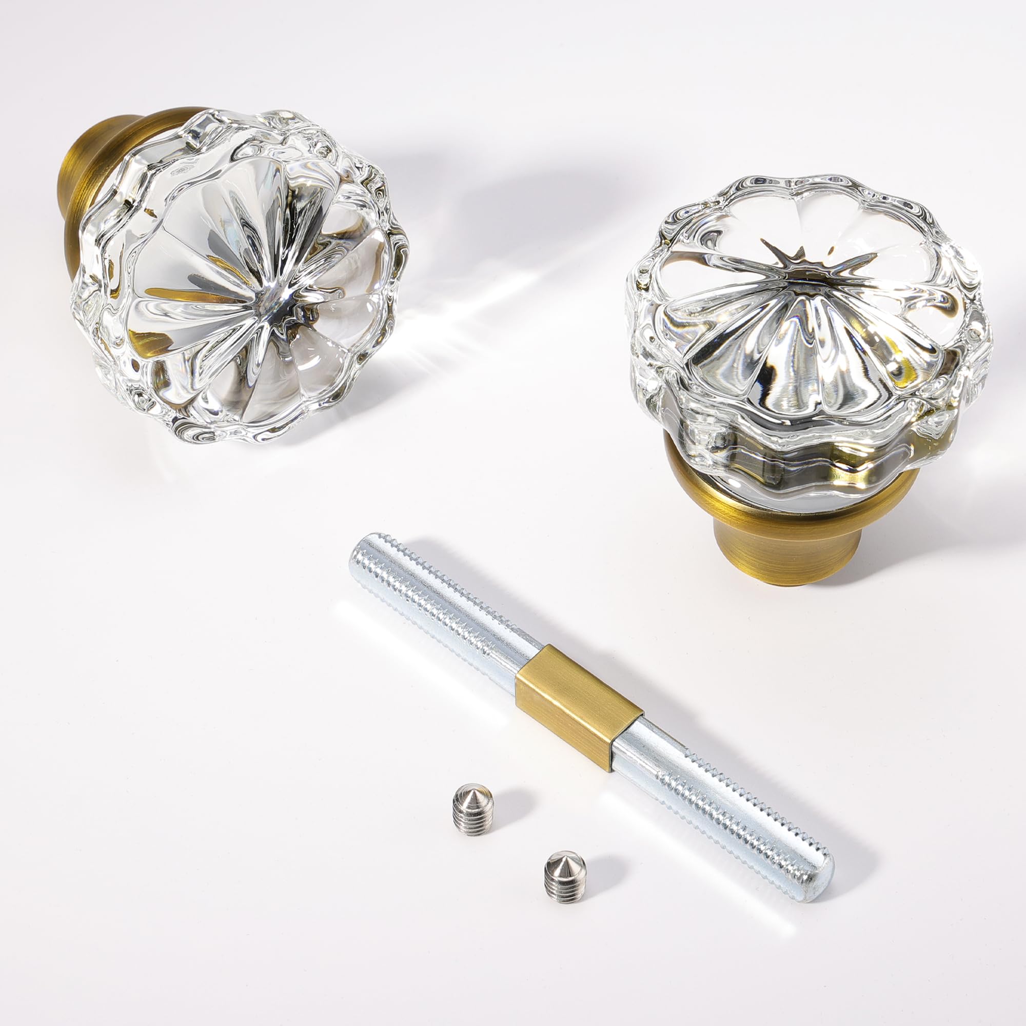 ToPToToo Glass Interior Door Knobs - Old Style Replacement, Vintage Crystal, Antique Mortise With Antique Brass Finish