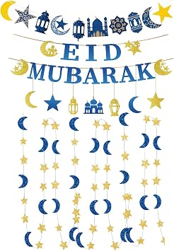 Eid Mubarak Banner, Ramadan Decorations for Home, 3-Piece Set for Wall Decor, Glitter DIY Decoration Projects, Celebratory Events for Eid