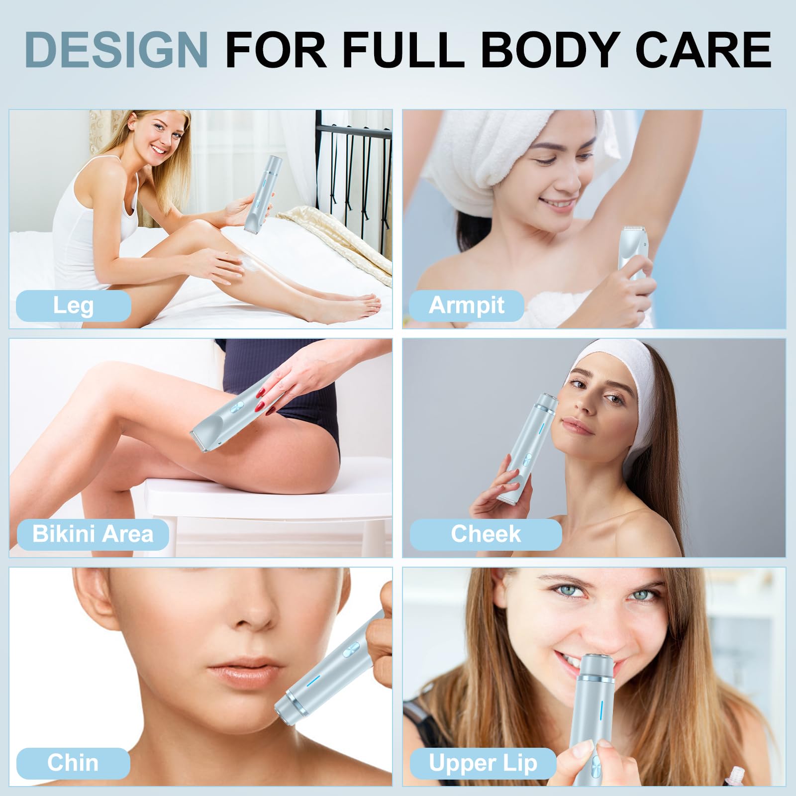 Bikini Trimmer for Women, 2 in 1 Wet & Dry Use USB Charge Women Razors for Shaving Bikini Underarm Leg Arm Body Face, Ipx7 Waterproof (Blue)