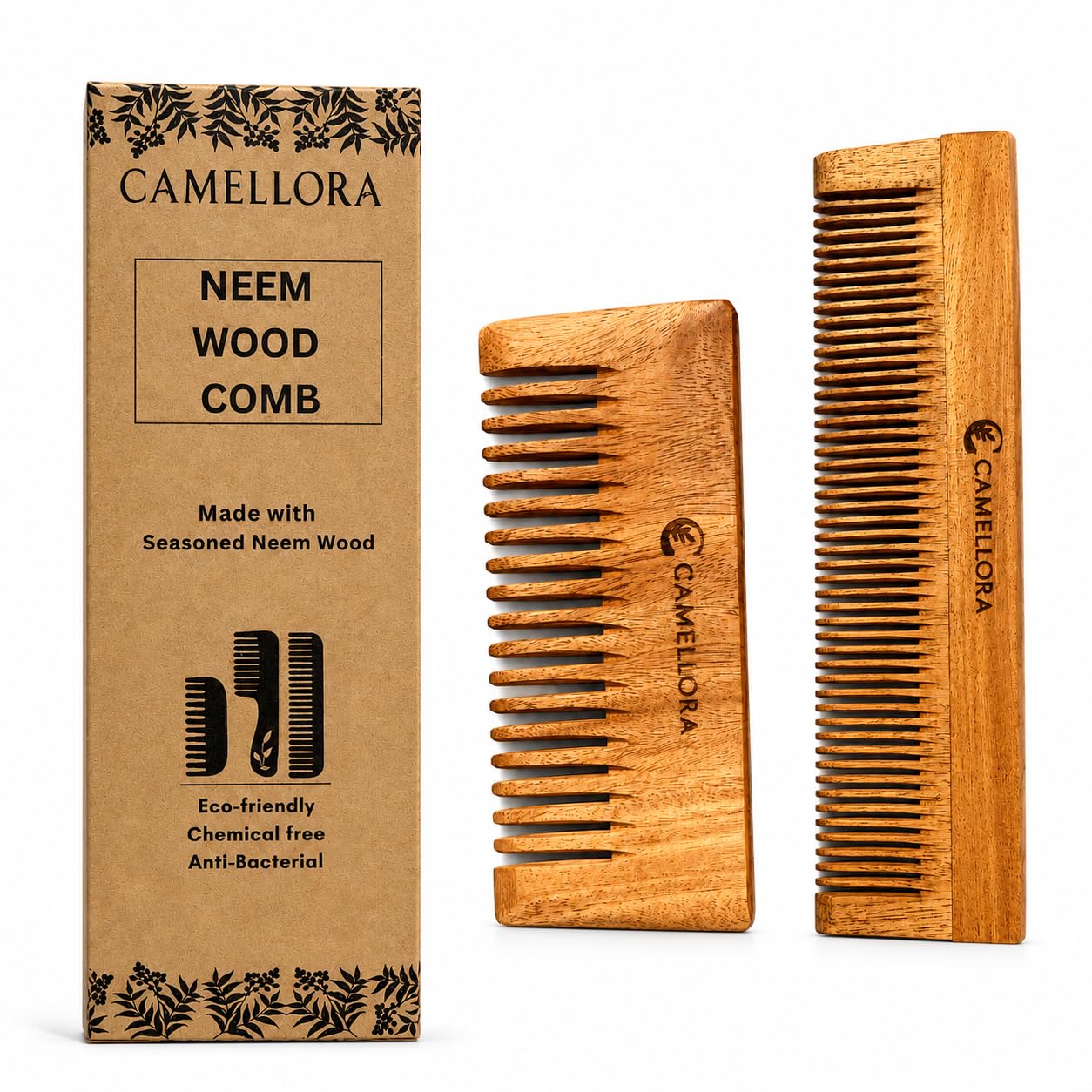 Neem Wood Comb Set, 2-Pack Wooden Hair Combs with Wide Tooth & Fine Tooth, Handmade Natural Anti-Static, Chemical-Free, Eco-Friendly Hair Comb for Men & Women-image-6
