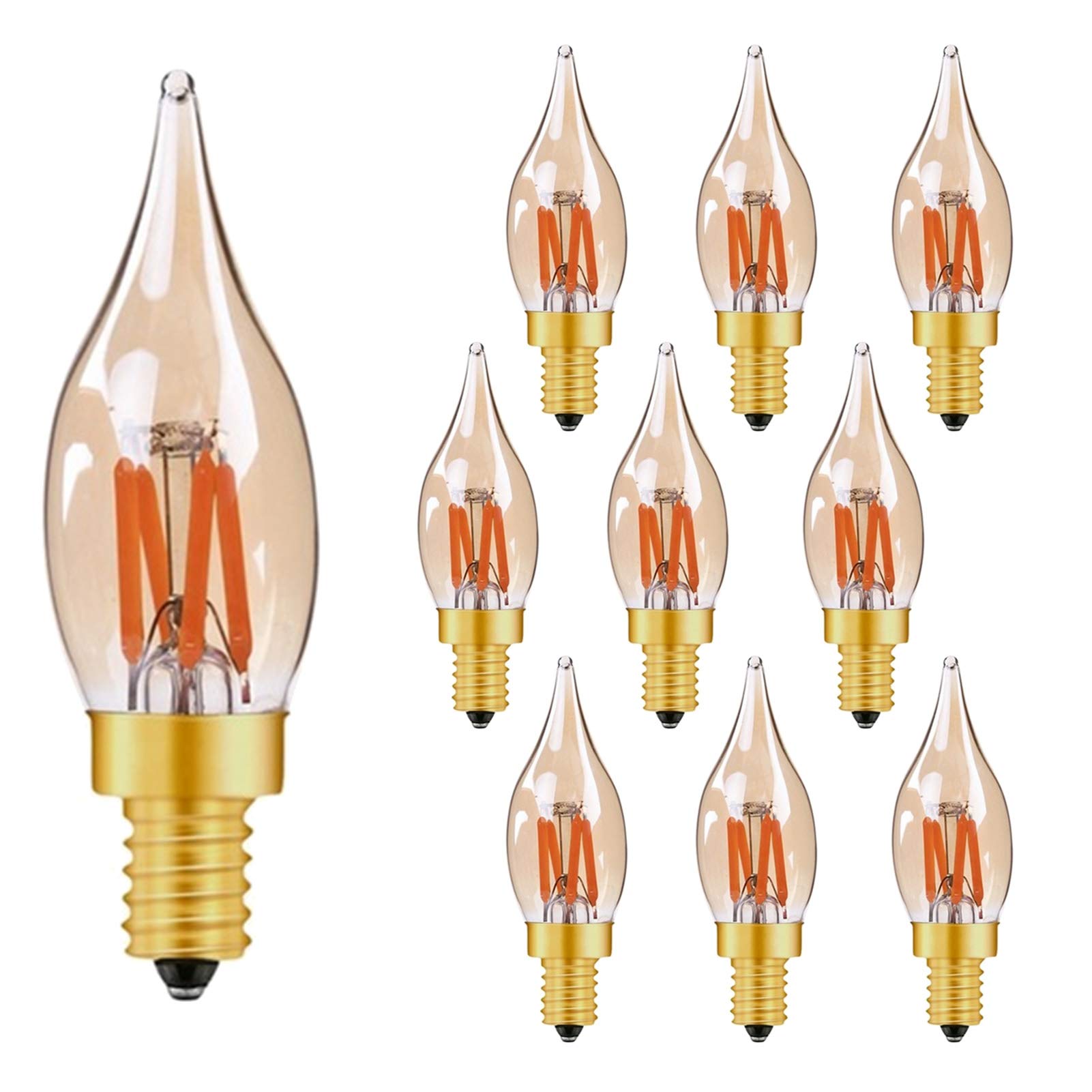 Lampadine a candelabro Edison retrò E12, lampadina a filamento LED classica con punta a fiamma in vetro ambrato dimmerabile 2W, 360 gradi; Angolo del fascio, casa/lampadario/lampada parete ecc. Confe