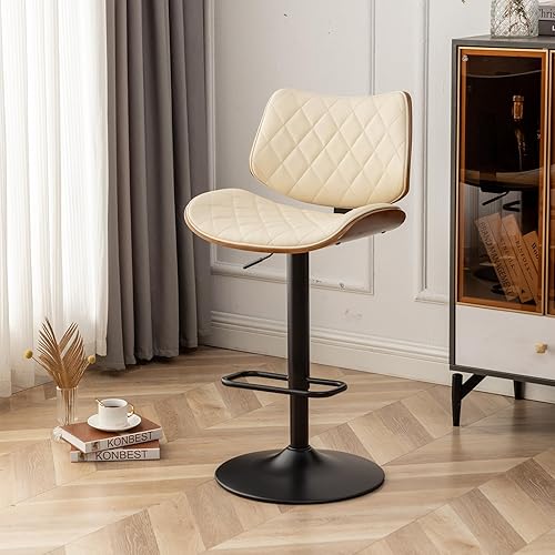 Miniatura 8 de LUNLING Juego de 2 taburetes de bar modernos de mediados de siglo, altura de mostrador, tapizados de cuero negro, sillas de bar giratorias de 360